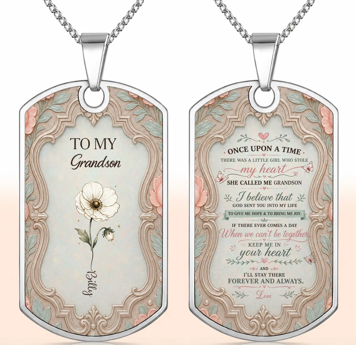 To My Granddaughter Flower Necklace, Dog Tag Necklace, Gift For Her