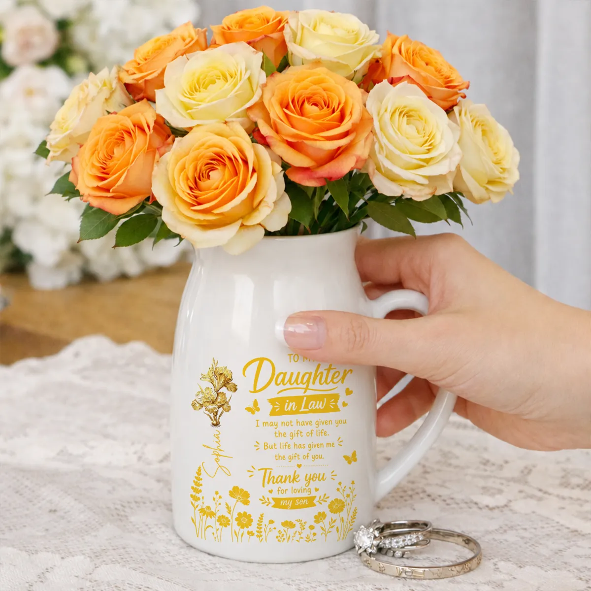 To My Daughter In Law, Personalized Flower Vase, Gift For Daughter In Law