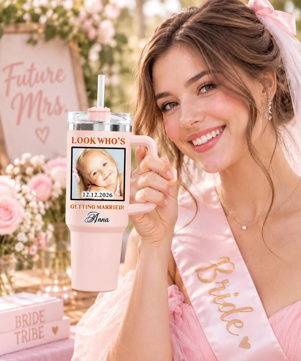 Personalized "Look Who's Getting Married!" 40oz Tumbler, Custom Photo Wedding & Bachelorette Travel Tumbler