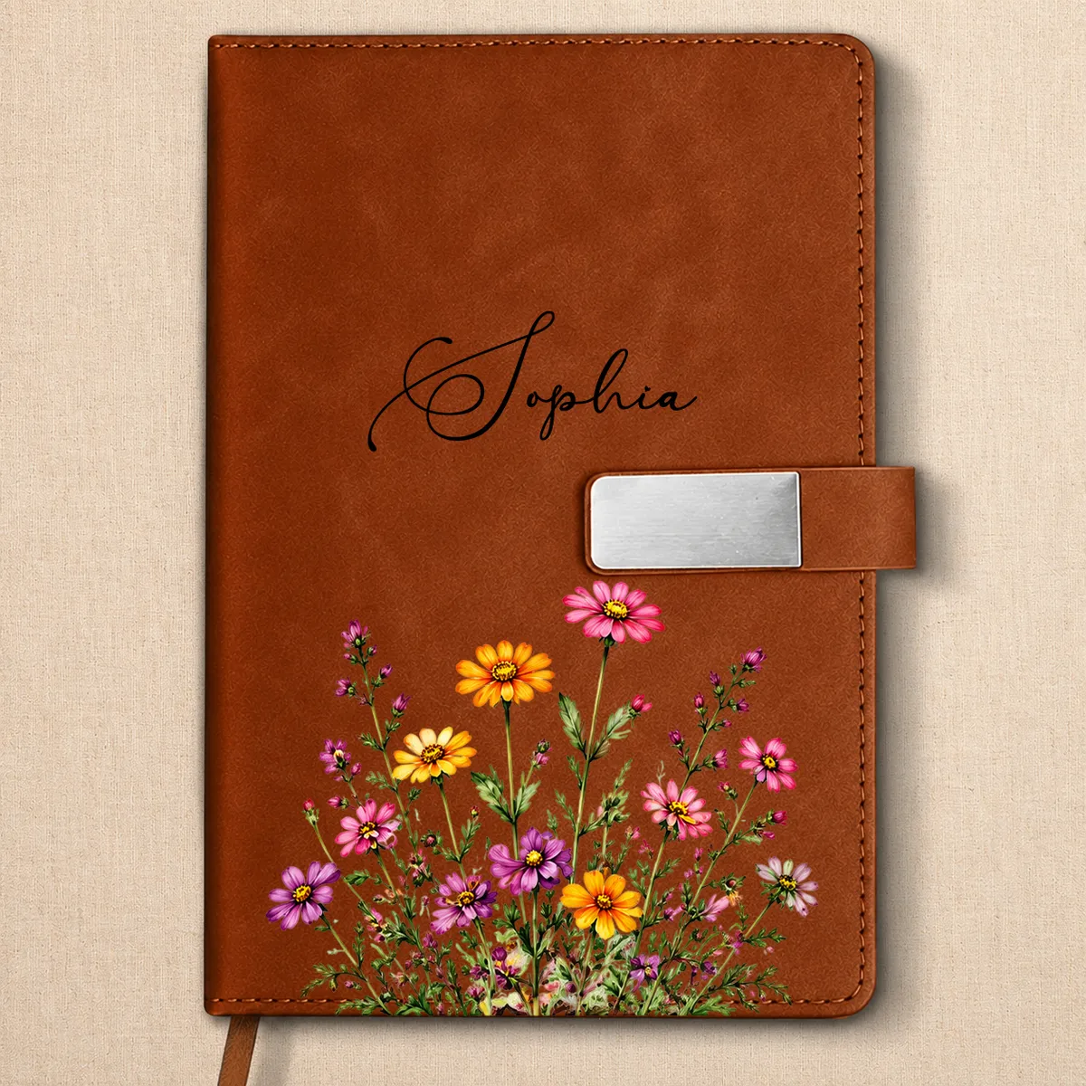 Birth Month Flowers In Bloom - Personalized Leather Notebook