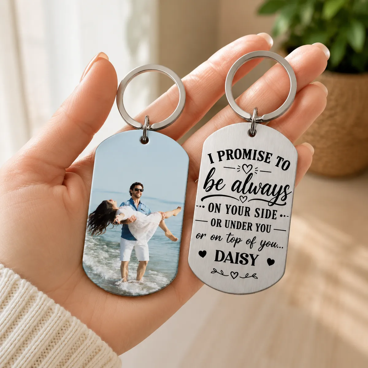 I Promise To Be On Your Side Or Under Or On Top Couple Metal Keychain