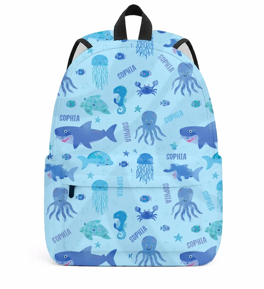 Custom Name Colorful Sea Life Backpack - Personalized Kids School Bag