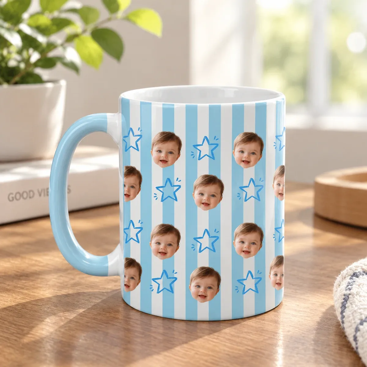 Personalized Baby Face Mug for Dad Grandpa, Custom Photo Coffee Cup, Father’s Day Gift, White Accent Mug 685077
