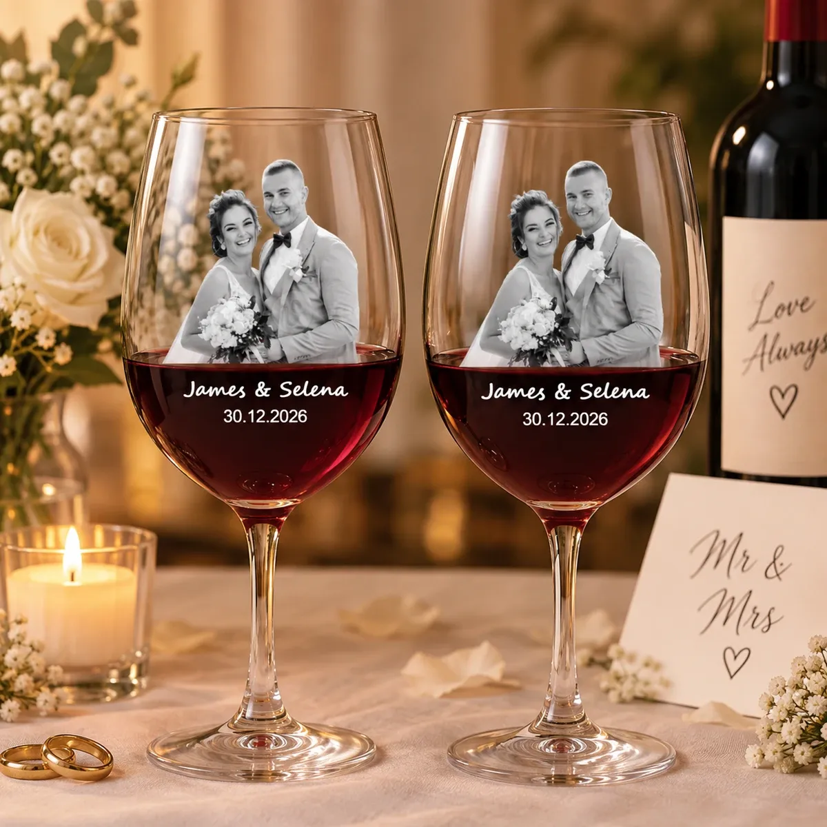 Custom Photo Couple Anniversary Personalized Wine Glass