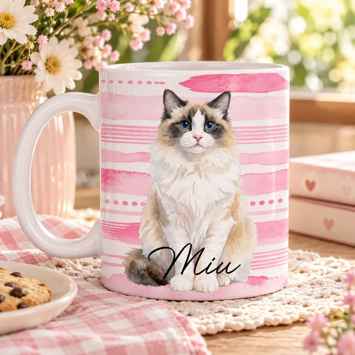 Custom Photo Realistic Watercolor Art Portrait Cat Dog Pet Mug