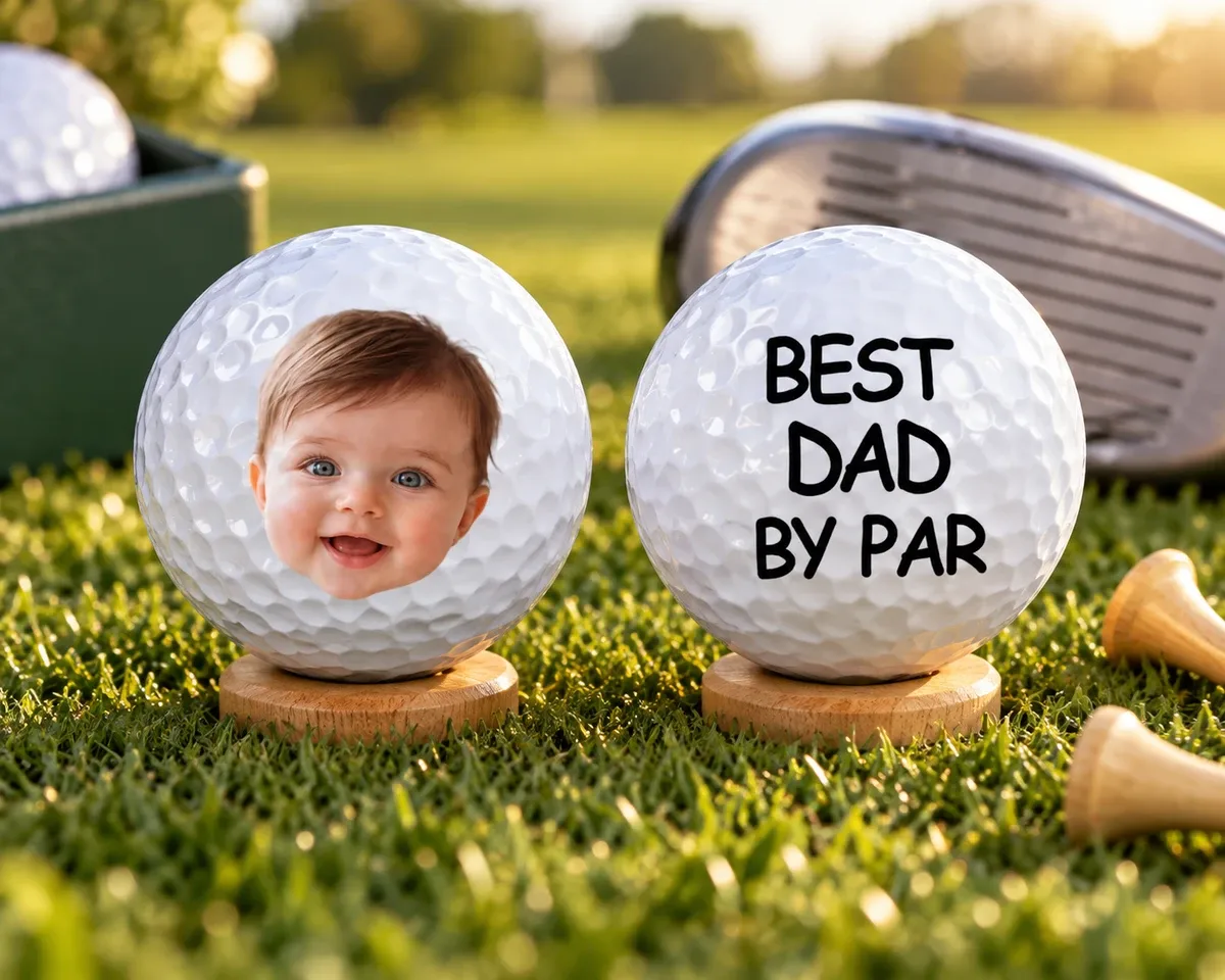 Custom Photo Best Daddy By Par - Gift For Dad, Father, Grandpa, Golfer, Golf Lover - Personalized Golf Ball