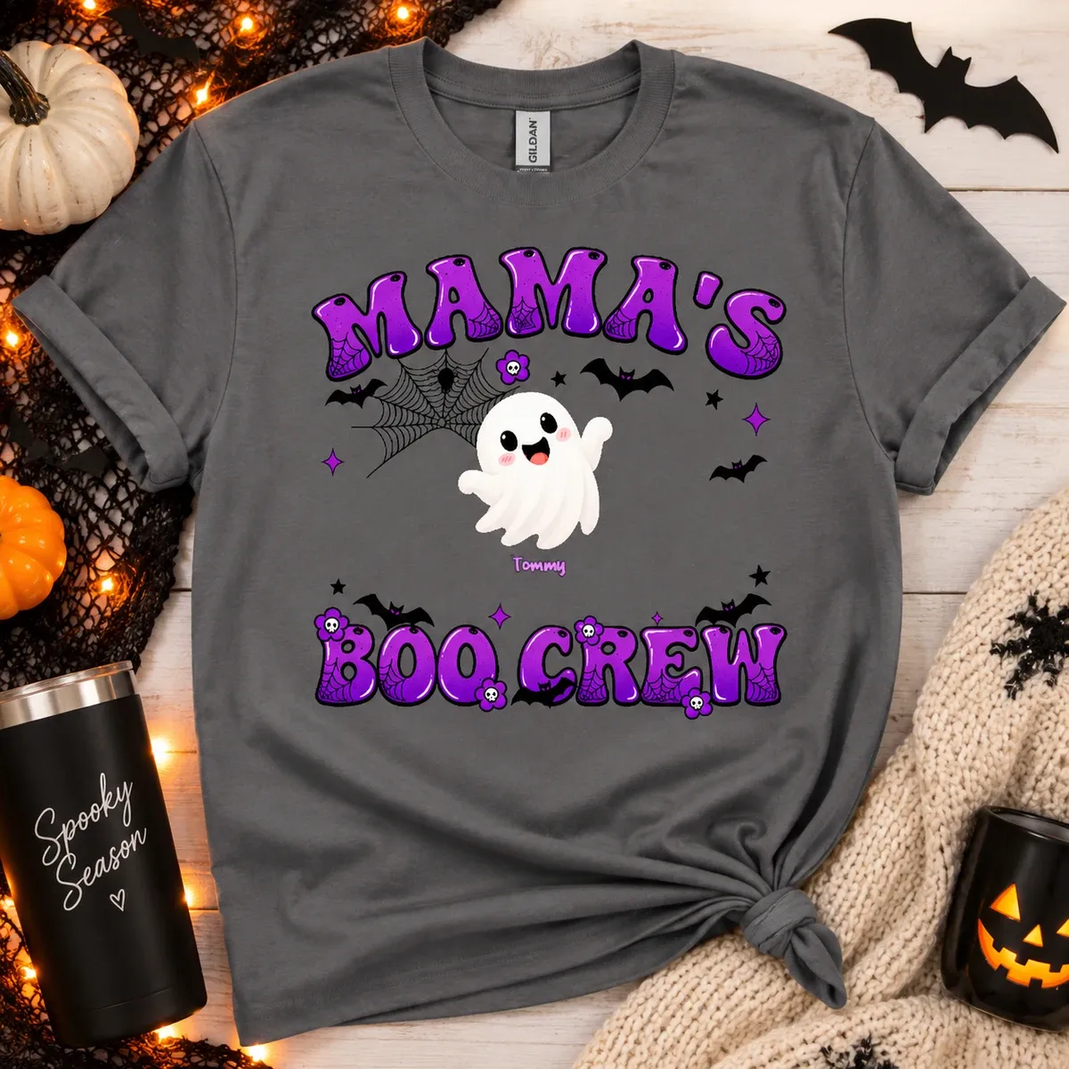 Mama's Boo Crew Shirt - Personalized Halloween Ghost T-Shirt Custom Character And Name