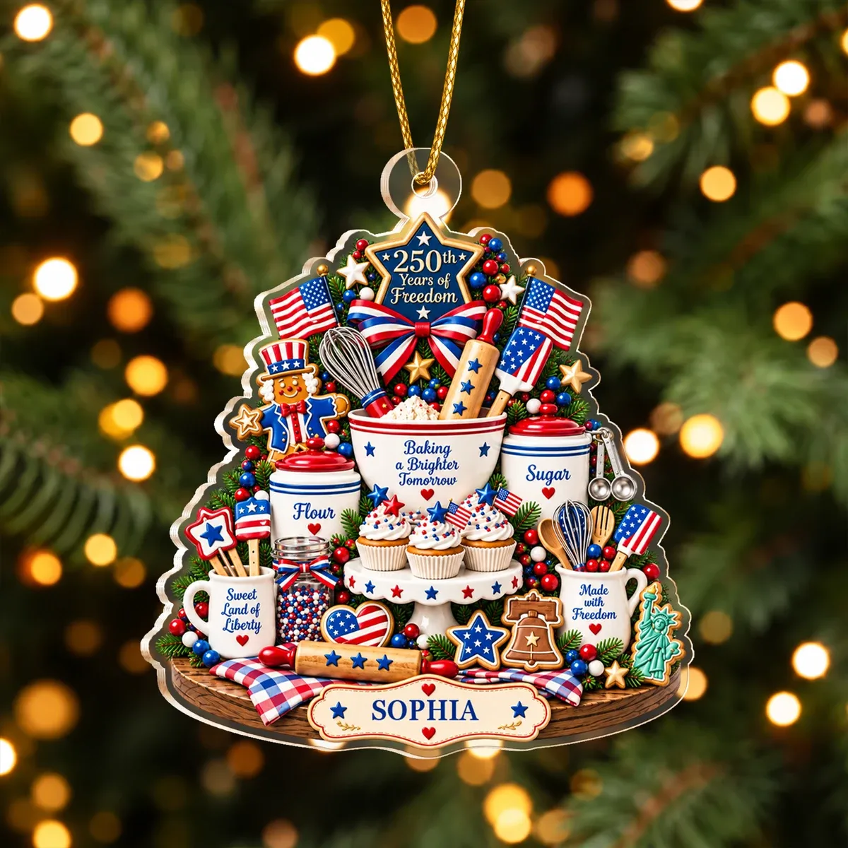 Personalized Acrylic Christmas Ornament Patriotic Baking Theme Custom Name Holiday Gift