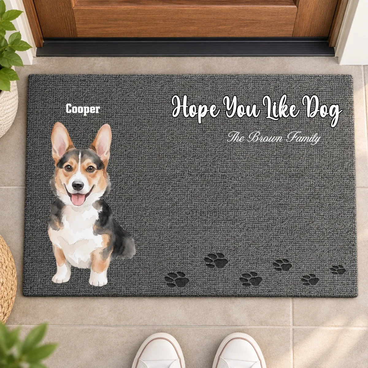 Cute Paw Print Floor Mat - Personalized Pet Photo Door Mat, Custom Dog Picture and Name