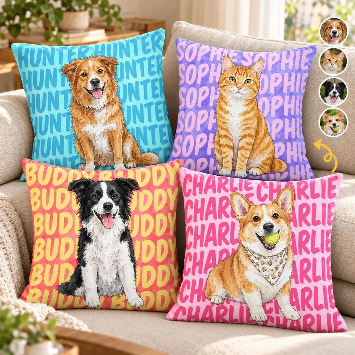 Personalized Pet Photo Pillow – Custom Dog and Cat Portrait Pillow Cover, Personalized Pet Name Throw Pillow, Cute Pet Lover Home Decor, Birthday Gift for Dog Mom and Cat Mom