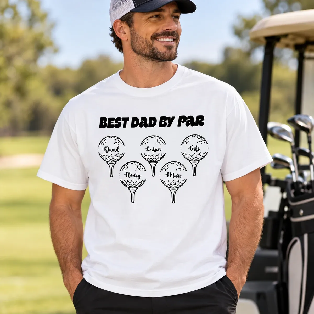 Best Dad Grandpa By Par Personalized Golf Ball T-Shirt – Custom Kids Names Golf Shirt, Father's Day Gift for Dad, Grandpa