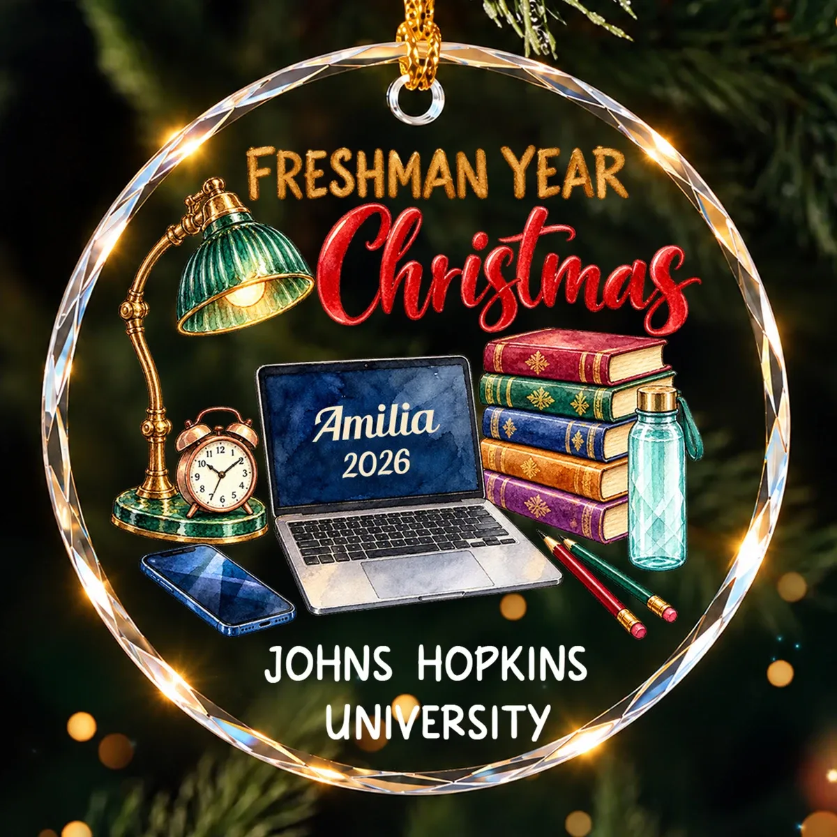 Personalized Round Glass Ornament - Custom Student Name Graduation Year and School