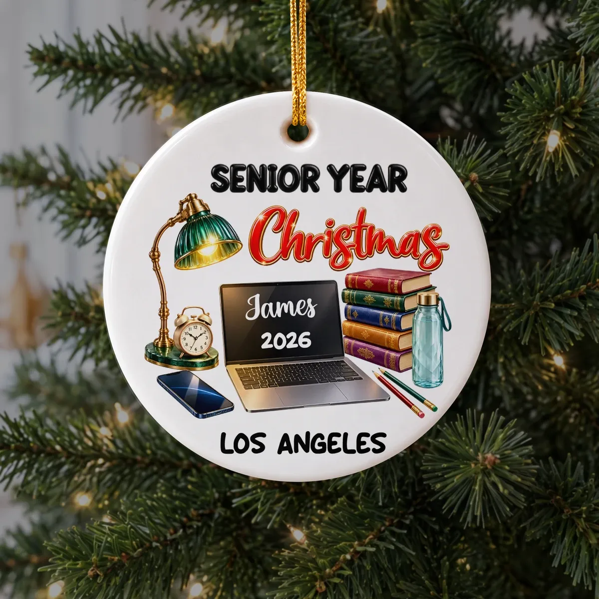 Personalized Round Ceramic Christmas Ornament Custom Name – Senior Year 2026 Graduation Keepsake, Student Holiday Tree Decor Gift