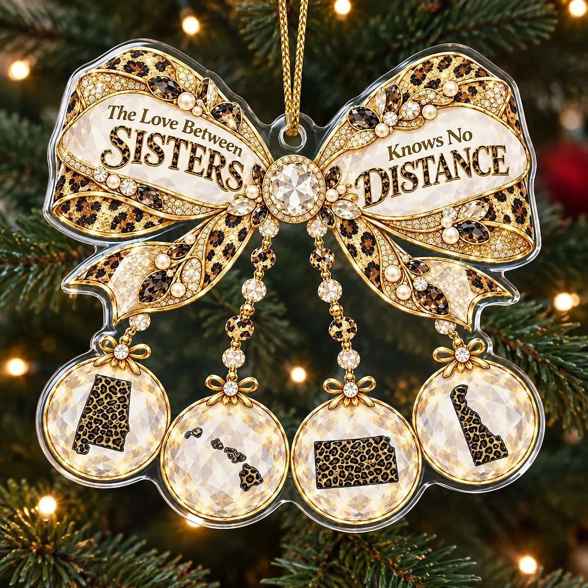 The Love Between Sisters Knows No Distance Personalized Ornament, Custom States, Long Distance Sister Keepsake, Christmas Gift