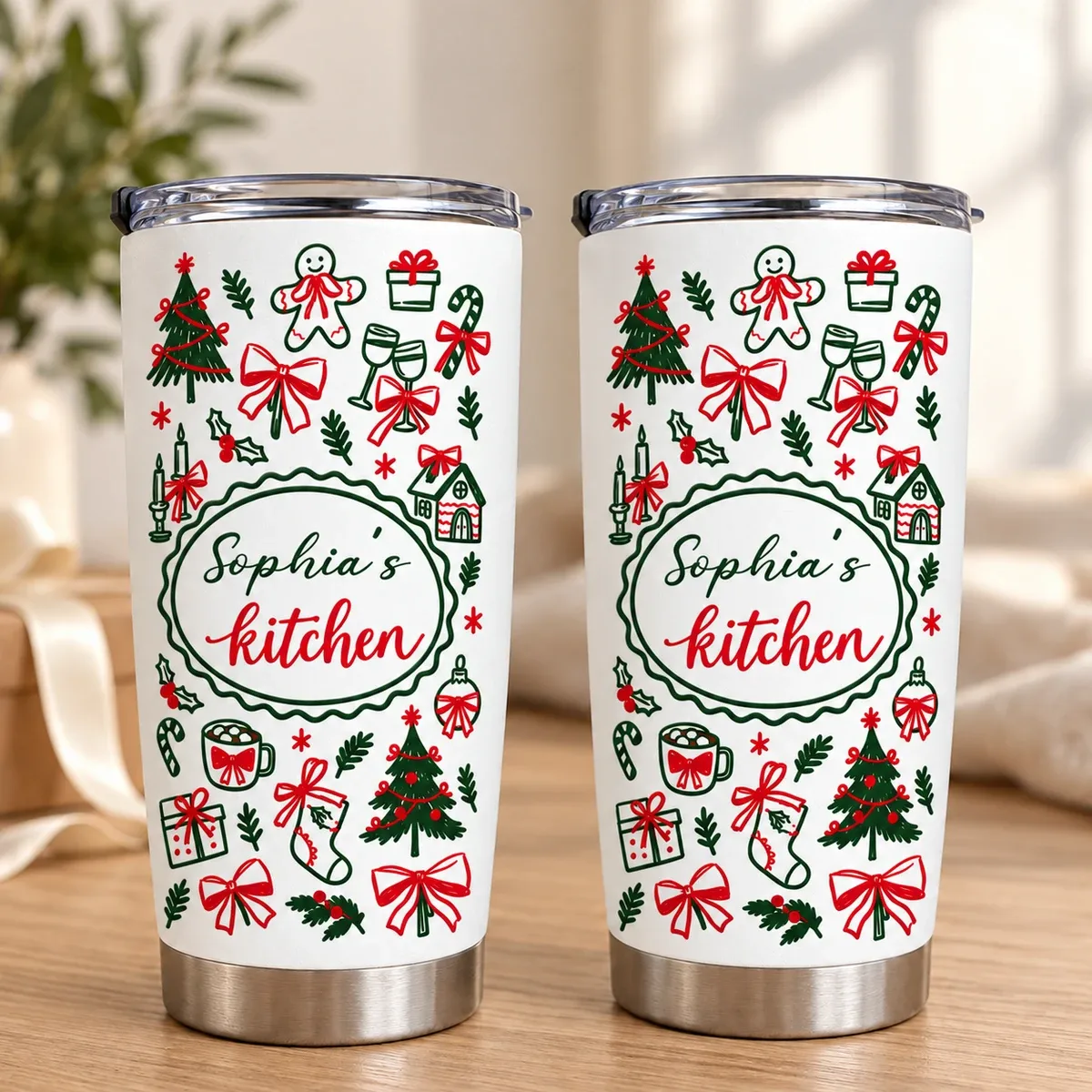 Personalized 20oz Tumbler Custom Name – Christmas Kitchen Lover Gift, Holiday Baking Drinkware, Personalized Kitchen Travel Cup, Christmas Gift