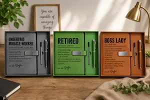 Personalized Leather Notebook Set with Professional Definition Quotes for Coworkers