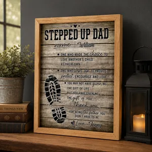 Stepped Up Dad Happy Father's Day - Personalized Poster/Canvas Prints - Father's Day Gift For Step Dad