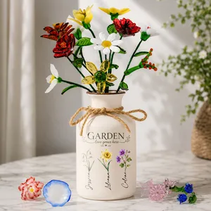 Grandma's Garden - Personalized Vase With Glass Birth Month Flowers