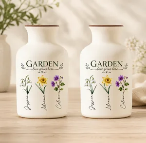 Grandma's Garden - Personalized Vase With Glass Birth Month Flowers