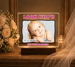 Personalized "Look Who's Getting Married!" LED Acrylic Night Light, Custom Photo Wedding & Engagement Table Lamp
