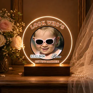 Personalized "Look Who's Getting Married!" LED Acrylic Night Light, Custom Photo Wedding & Engagement Table Lamp