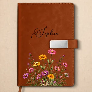 Birth Month Flowers In Bloom - Personalized Leather Notebook