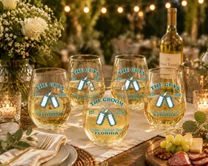The Groom & The Guys Eggshell Wine Glass, Bachelor Party Eggshell Wine Glasses, Groom Squad Drink Sleeve, Custom Bachelor Party Favor