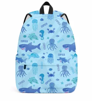 Custom Name Colorful Sea Life Backpack - Personalized Kids School Bag