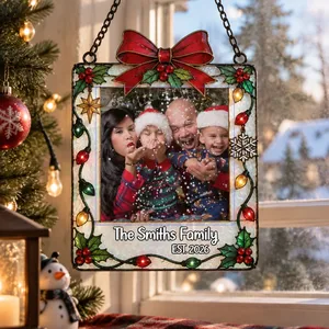 Custom Family Christmas Photo Suncatcher 2026