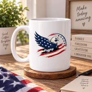 Custom Name Kids American Eagle Father's Day Mug - Personalized Coffee Cup For Grandpa Dad
