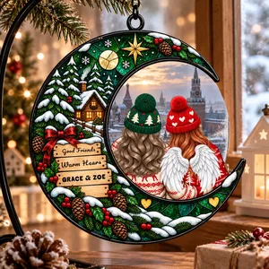 Sisters Besties Love You To The Moon - Personalized Window Hanging Suncatcher Ornament