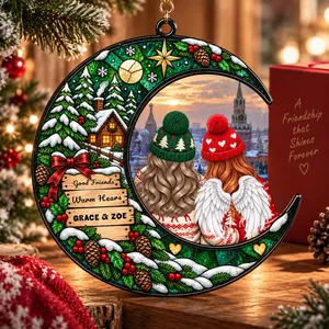 Sisters Besties Love You To The Moon - Personalized Window Hanging Suncatcher Ornament