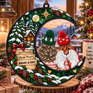 Sisters Besties Love You To The Moon - Personalized Window Hanging Suncatcher Ornament