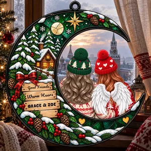 Sisters Besties Love You To The Moon - Personalized Window Hanging Suncatcher Ornament