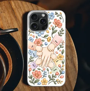 Your Little Hands My Whole Heart Personalized Phone Case, Custom Kids Names Floral Family Case, Mom Dad Gift