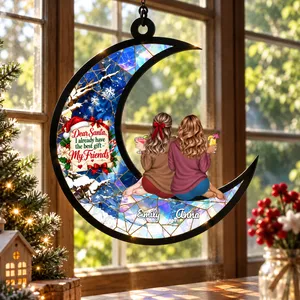 Custom Best Friend Christmas Suncatcher, Personalized Names Moon Stained Glass Decor, Friendship Window Hanging, Christmas Gift for Friends