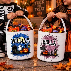 Personalized Halloween Candy Bag Custom Name Trick Or Treat Bag For Kids – Spooky Pumpkin Ghost Cat Halloween Gift
