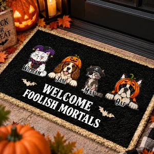 Custom Pet Halloween Doormat Welcome Foolish Mortals