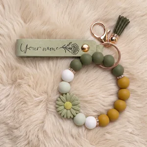 Birth Month Flowers Sketch Bloom Where You're Planted - Personalized Leather Beaded Keychain