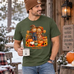 Personalized Autumn T-Shirt Custom Character And Name, Scarecrow Couple Pumpkin Harvest Shirt