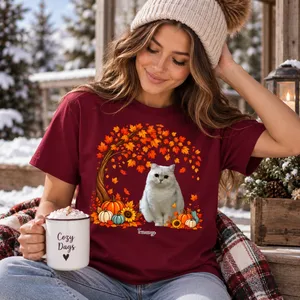 Custom Pet Photo Shirt Personalized Name Pumpkin and Autumn Tree Graphic Tee