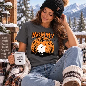 Mommy of a Monster Shirt Custom Name Cute Ghost Halloween Tee Shirt
