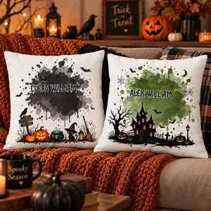 Custom Halloween Pillow Personalized Name Spooky Watercolor Background Fall Home Decor