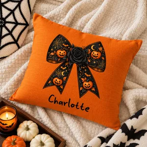 Personalized Halloween Pillow Custom Name, Black Cat Crescent Moon Cushion, Gothic Floral Celestial Throw Pillow, Witchy Fall Home Decor Gift