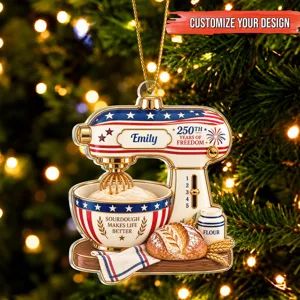 Personalized Acrylic Christmas Ornament Custom Name – Vintage Mixer Baking Bread 250th Anniversary Christmas Gift