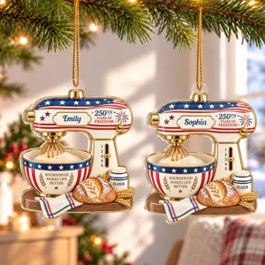 Personalized Acrylic Christmas Ornament Custom Name – Vintage Mixer Baking Bread 250th Anniversary Christmas Gift