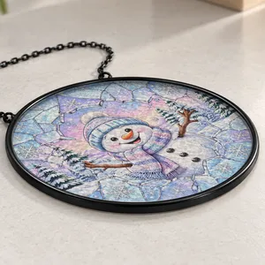 Snowman Christmas Suncatcher, Winter Stained Glass Window Decor, Snowflake Snowman Hanging Decoration, Christmas Gift for Family and Friends