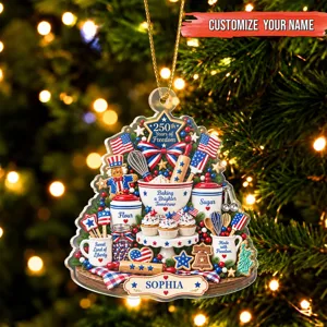 Personalized Acrylic Christmas Ornament Patriotic Baking Theme Custom Name Holiday Gift