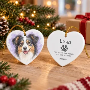 Custom Pet Memorial Christmas Ornament, Personalized Dog Photo Name Heart Ornament, Paw Print Memorial Keepsake, Sympathy Gift for Dog Lover