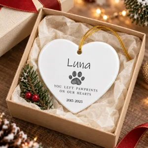 Custom Pet Memorial Christmas Ornament, Personalized Dog Photo Name Heart Ornament, Paw Print Memorial Keepsake, Sympathy Gift for Dog Lover
